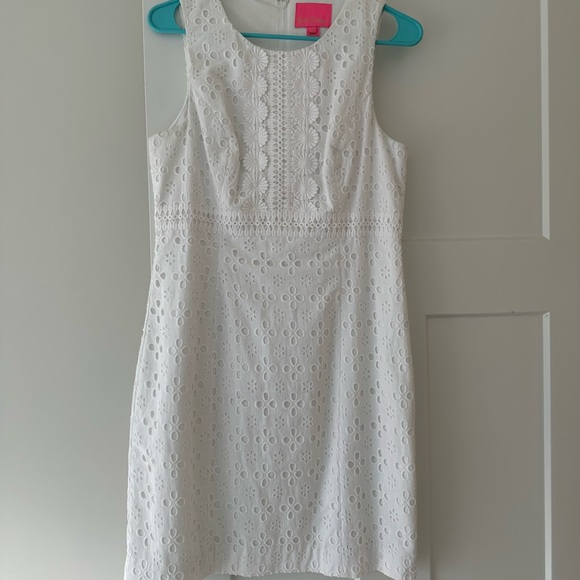 Lilly Pulitzer Railee Shift Dress Resort White Floral Cross Eyelet - Picture 7 of 7
